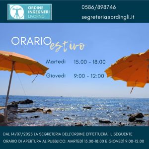 ORARIO ESTIVO APERTURA SEGRETERIA